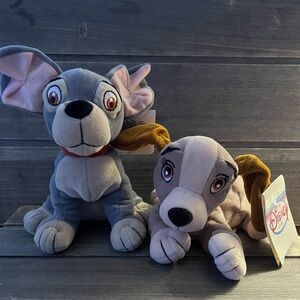 Vintage The Disney Store Mini Bean Bag Lady & Tramp 8"‎